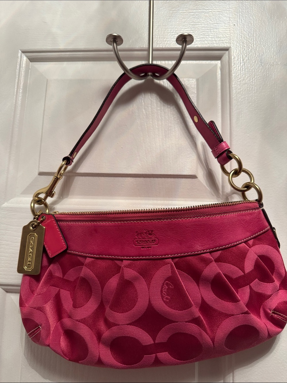 Coach Hot Pink Signature Jacquard Shoulder Bag
